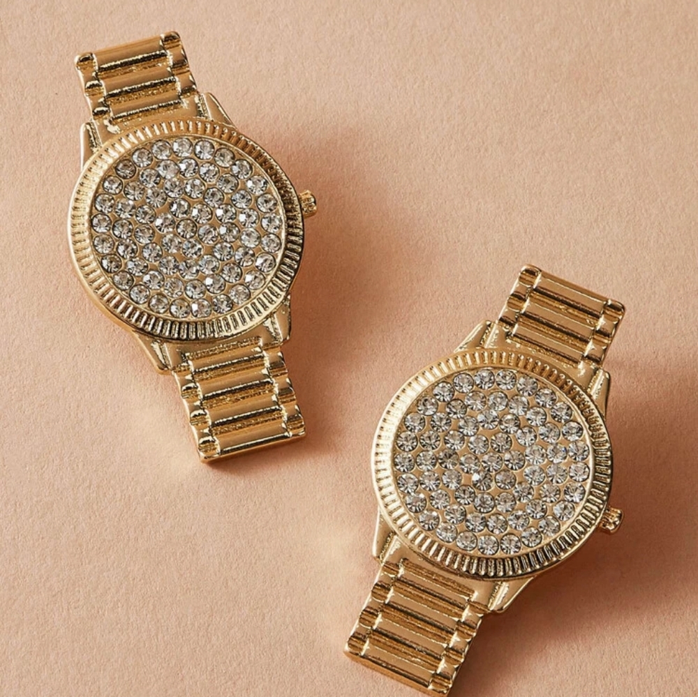 "Watch Me" Glamorous Gold Rhinestone Earrings - Picture 6 of 7